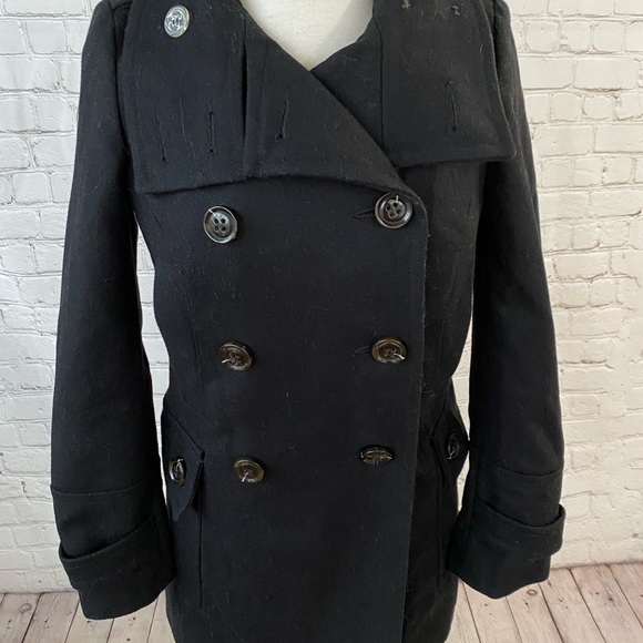 TOPSHOP Wool Blend Black Pea Coat - Picture 5 of 10